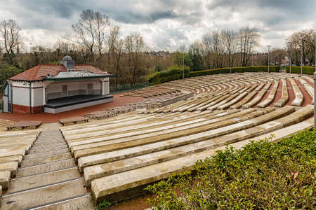 The Kelvingrove park bandstand situated in the west end area of Glasgow, Scotland.の写真素材