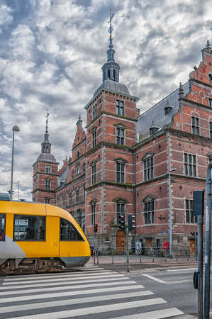 HELSINGOR, DENMARK - MARCH 03, 2012: One of the district trains outside the train station in the old town of Helsingor in Denmark.のeditorial素材
