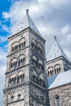 A view of the very impressive looking Lund cathedral in Sweden.の写真素材