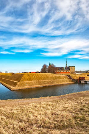 Kronborg castle made famous by William Shakespeare in his play about Hamlet situated in the Danish harbour town of Helsingor.の写真素材