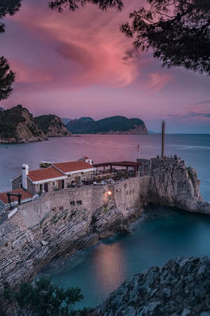 PETROVAC, MONTENEGRO - SEPTEMBER 30, 2017: Old Venetian Castello Fortress is the main attraction of the Montenegrin town of Petrovac.のeditorial素材