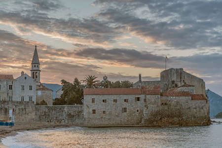 Budva's old town or stari grad is something like a mini Dubrovnik and star attraction for Montenegro's tourist season.の写真素材