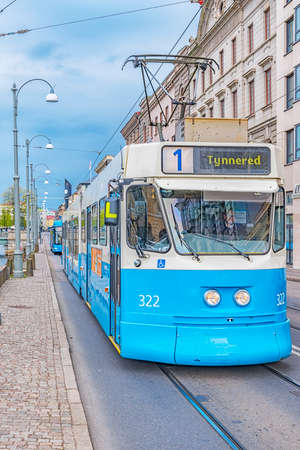 GOTHENBURG, SWEDEN - MAY 13, 2017: One of the iconic trams of Gothenburg in Sweden.のeditorial素材