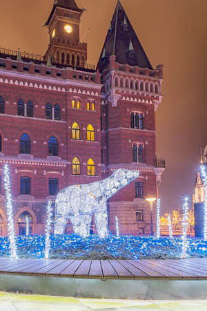 HELSINGBORG, SWEDEN - FEBRUARY 13, 2018: One of the many imaginative illuminations in the cities festival of light called dromljus.のeditorial素材