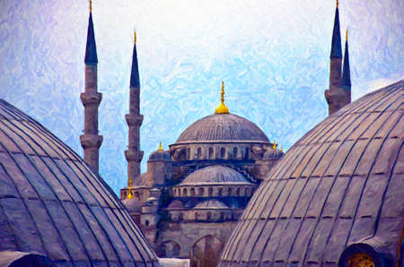 A view of the blue mosque from a window of the hagia sophia in the turkish city of Istanbul.の写真素材