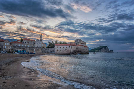 Budva's old town or stari grad is something like a mini Dubrovnik and star attraction for Montenegro's tourist season.の写真素材
