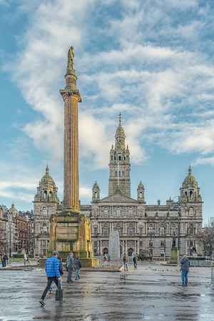 GLASGOW, SCOTLAND - FEBRUARY 11, 2014: The City Chambers in George Square, Glasgow, Scotlandのeditorial素材
