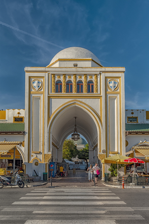 RHODES, GREECE - OCTOBER 05, 2018: The nea agora (new market) of Rhodes has many bars, restaurants and shops for the tourists to visit.のeditorial素材