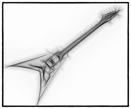 A fractal abstract black and white image of a classic electric guitar on a white background.の写真素材