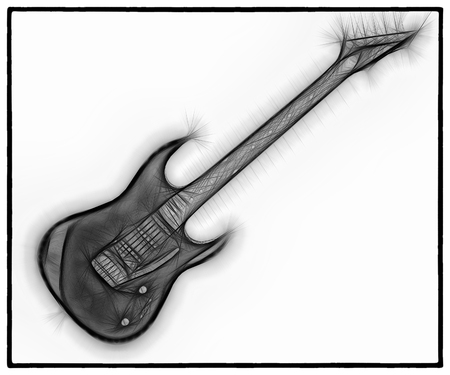 A fractal abstract black and white image of a classic electric guitar on a white background.の写真素材