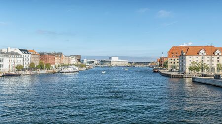 COPENHAGEN, DENMARK - SEPTEMBER 21, 2019: A panoramic image of the river with the famous opera house in the distanceのeditorial素材