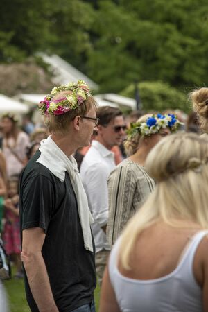 HELSINGBORG, SWEDEN - JUNE 21, 2019: A midsummer festival at sofiero castle near Helsingborg in Sweden.のeditorial素材