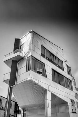 NORRKOPING, SWEDEN - JUNE 13, 2020: A black and white fine art photograph of modern architecture found in the Swedish city of Norrkoping.のeditorial素材