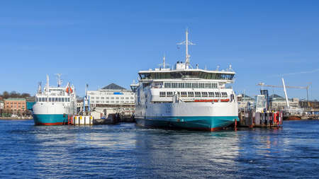 HELSINGBORG, SWEDEN - MARCH 08,2021: Aurora the battery powered passanger and freight ferry sails into Helsingborg harbour in Sweden.のeditorial素材