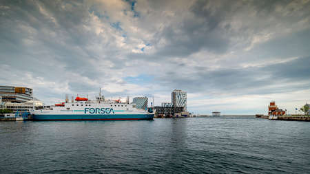 HELSINGBORG, SWEDEN - MAY 14, 2021: Aurora the battery powered passanger and freight ferry sails into Helsingborg harbour in Sweden.のeditorial素材