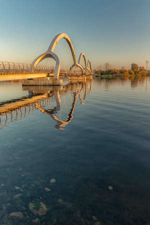 SOLVESBORG, SWEDEN - OCTOBER 13, 2018: The Solvesborg Bridge is a 760 meter long walk- and biking...