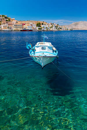 SYMI, GREECE - JULY 05, 2021: Symi is a Greek island and part of the Dodecanese island group.のeditorial素材
