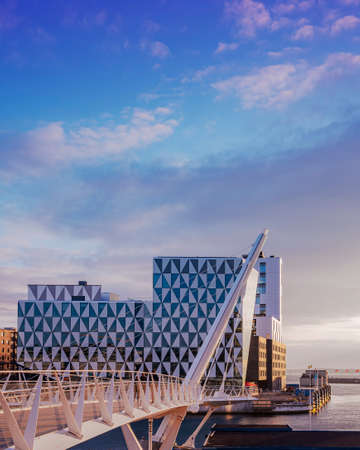 HELSINGBORG, SWEDEN - SEPTEMBER 07, 2021: The new Oceanhamnen project under construction at Helsingborgs Docks in Sweden.のeditorial素材