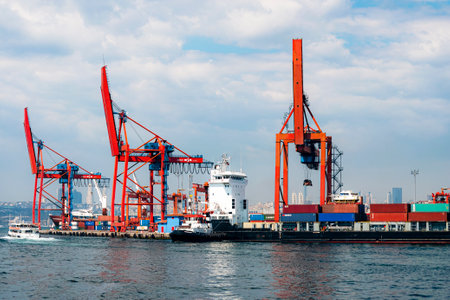 ISTANBUL, TURKEY - APRIL 09, 2011: The Port of Haydarpasa, also known as the Port of Haidar Pasha is a general cargo seaport.のeditorial素材