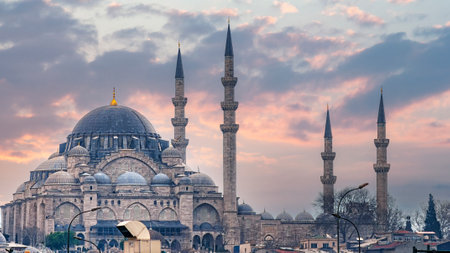 ISTANBUL, TURKEY - APRIL 09, 2011: The Suleymaniye Mosque at sunset.のeditorial素材