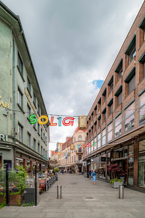 HELSINGBORG, SWEDEN - JULY 16, 2023: The main shopping street in the town center is Kullagatanのeditorial素材