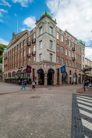 HELSINGBORG, SWEDEN - JULY 16, 2023: Hotel Corner Facade on Stortorget.のeditorial素材