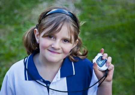 Young girl happy with her time at school sports dayの写真素材