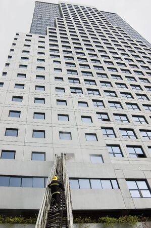 Firemen during fire drill in one of Metro Manila's citiesの写真素材