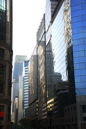 A view from below of Singapore's business districtの写真素材