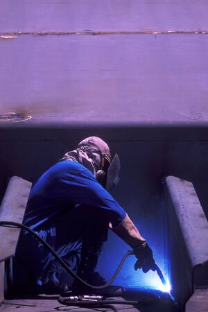 Filipino welder in a shipyard in Cebu, Philippines