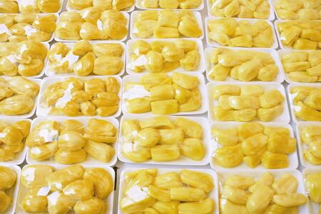 Ready-to-eat jackfuit for sale in a market in Singaporeの写真素材