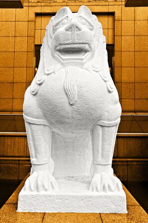 Huge lion sculpture in front of the biggest museum in Chinaの写真素材