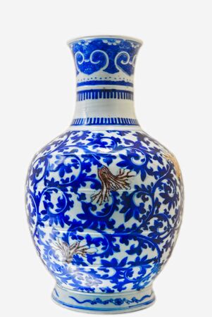 Ancient pottery from China made of ceramic against white backgroundの写真素材