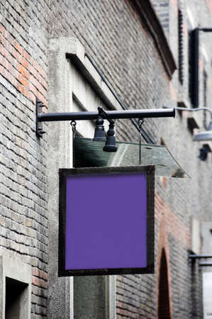A purple, blank signage in an old European structure in Shanghai, Chinaの写真素材