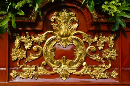 Closeup of side of statue carriage during a Catholic feast procession.