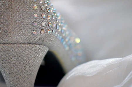Beaded wedding shoes shot from behindの写真素材