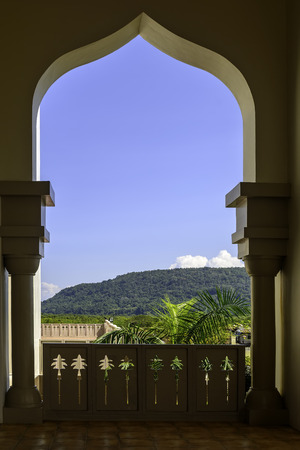Arc overlooking mountain in new grand mosque in Cotobato, Southern Philippinesの写真素材
