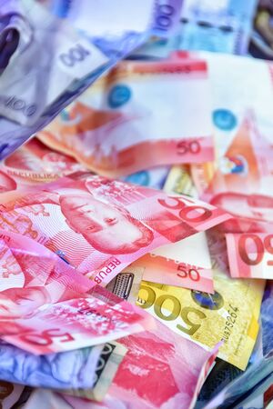 Stack of Philippine pesos with various denominationsの写真素材