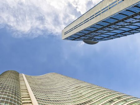 Two modern high-rise buildings in Manila, Philippinesの写真素材