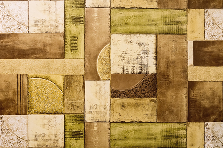 Artsy grunge tiles made of wood and ceramicsの写真素材