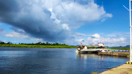 Tourist boats docked in one of Siargao Tourism ports ready to take local and foreign tourists in Siargaoâs different beautiful destinations.の写真素材
