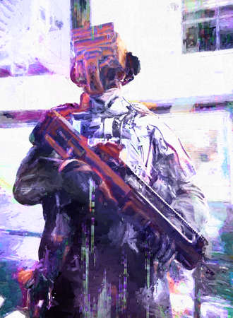 Special Forces concept. In the style of cyberpunk with glitch effects.の写真素材
