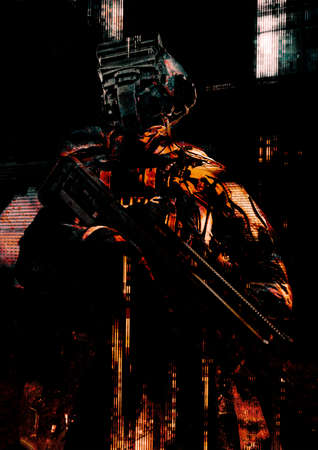 Special Forces concept. In the style of cyberpunk with glitch effects.の写真素材