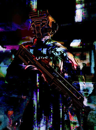 Special Forces concept. In the style of cyberpunk with glitch effects.の写真素材