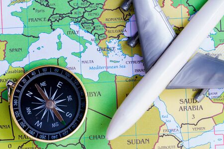 Compass on the map and travel ideas.の写真素材