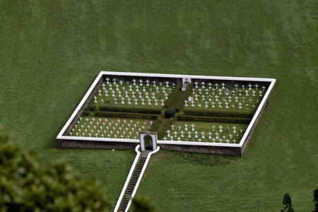 View of a cemetery in the countryside around Vista do Rei on the island of San Miguel in the Azoresのeditorial素材