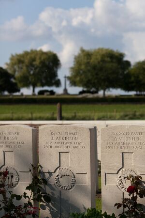Mud Corner cemetery, British war graves, near Ploegsteert Wood in Belgium. Prowse Point cemetery is in the backgroundのeditorial素材