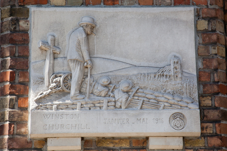 A plaque commemorating Winston Churchill's time in the trenches near Ploegsteert Wood during the First World Warのeditorial素材