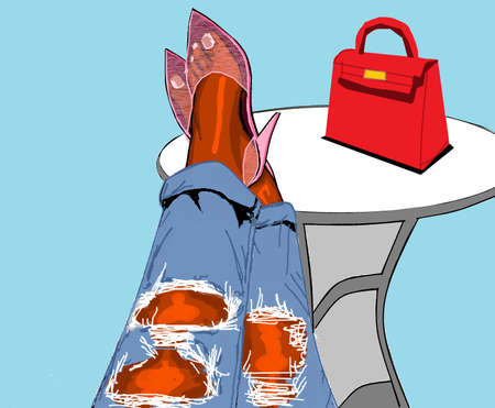 illustration of woman relaxing, enjoying time. is great for product designのイラスト素材