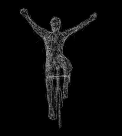 illustration of a winning expression of a racing cyclist, great for logos or product designsの写真素材